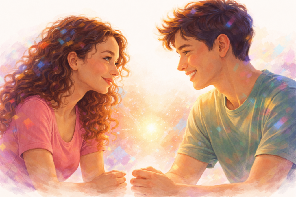 sharing a deep, heartfelt conversation,